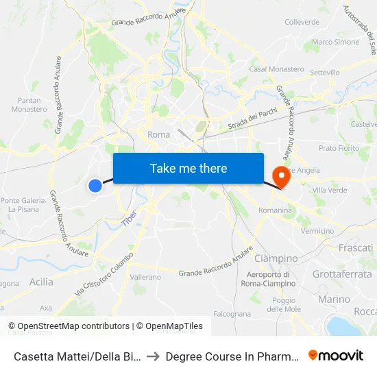 Casetta Mattei/Della Bitta to Pharmacy Degree Course map