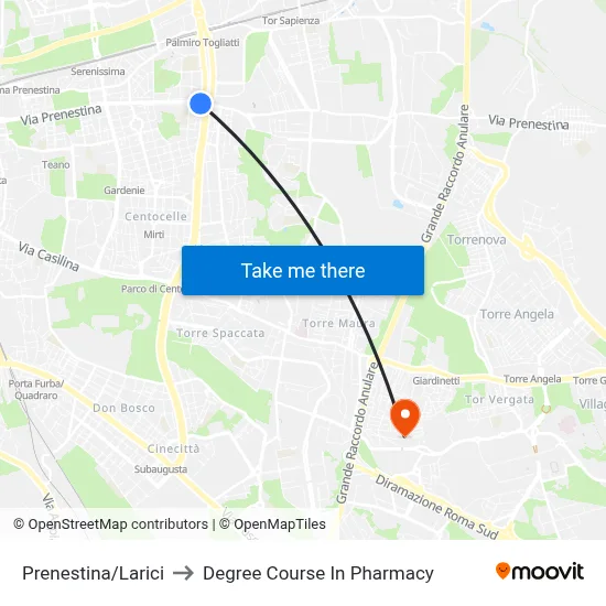 Prenestina/Larici to Pharmacy Degree Course map