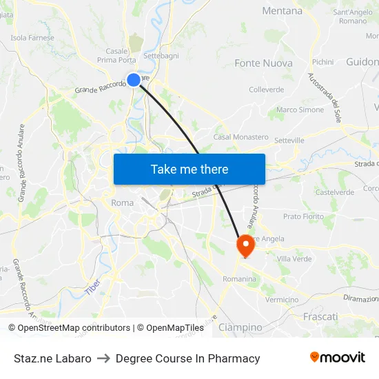 Labaro Station to Pharmacy Degree Course map