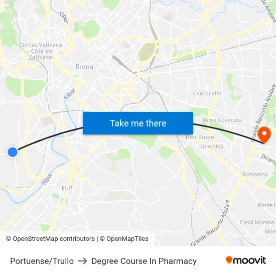 Portuense/Trullo to Pharmacy Degree Course map