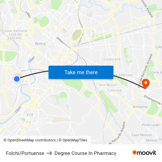 Folchi/Portuense to Pharmacy Degree Course map