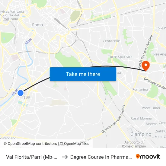 Val Fiorita/Parri (Metro-Rail) to Pharmacy Degree Course map