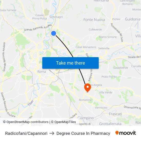 Radicofani/Capannori to Pharmacy Degree Course map