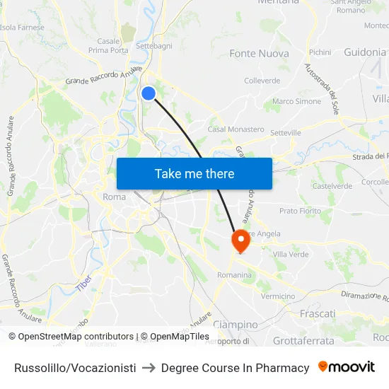 Russolillo/Vocazionisti to Pharmacy Degree Course map