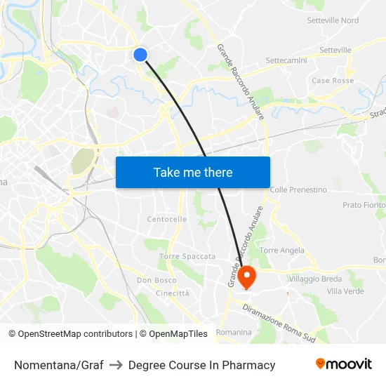 Nomentana/Graf to Pharmacy Degree Course map