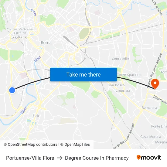 Portuense/Villa Flora to Pharmacy Degree Course map