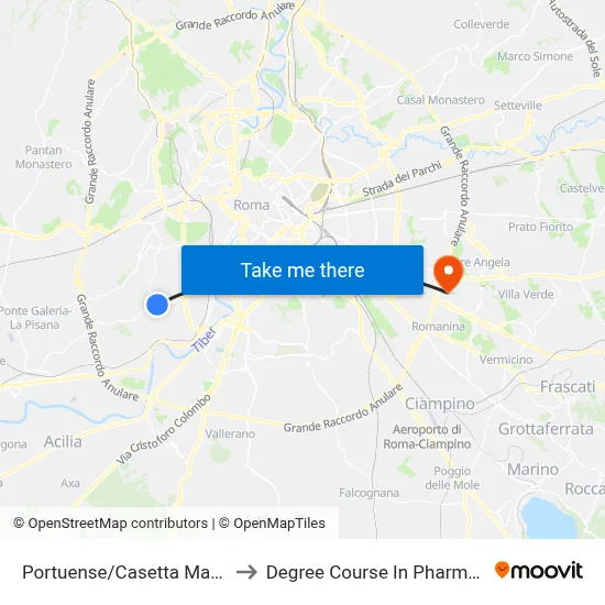 Portuense/Casetta Mattei to Pharmacy Degree Course map