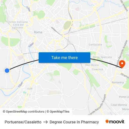 Portuense/Casaletto to Pharmacy Degree Course map
