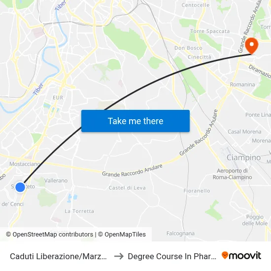Caduti Liberazione/Marzabotto to Pharmacy Degree Course map