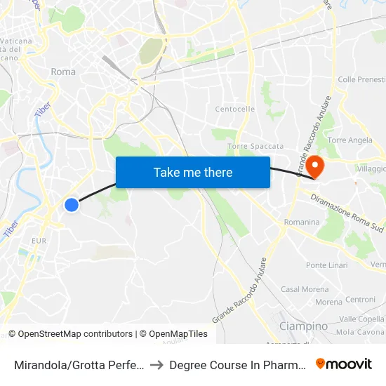 Mirandola/Grotta Perfetta to Pharmacy Degree Course map