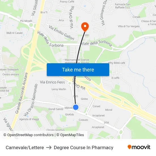 Carnevale/Letters to Pharmacy Degree Course map