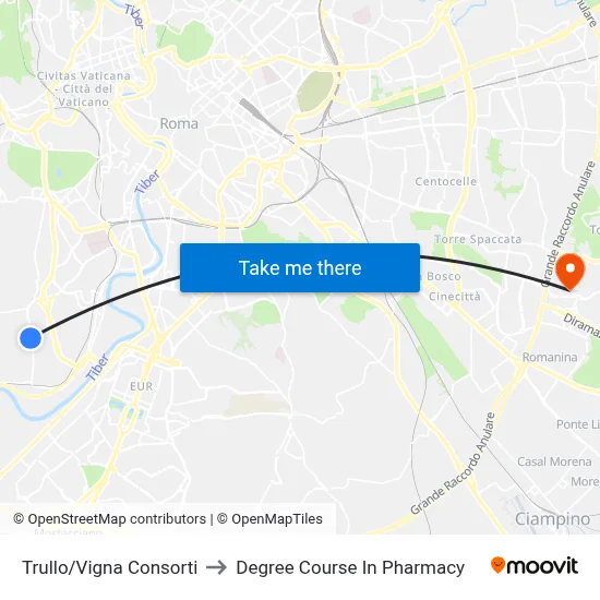 Trullo/Vigna Consorti to Pharmacy Degree Course map