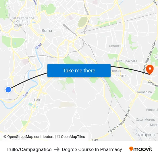 Trullo/Campagnatico to Pharmacy Degree Course map