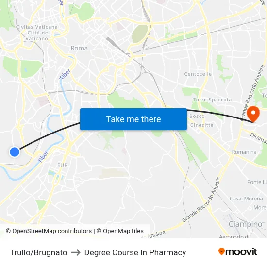 Trullo/Brugnato to Pharmacy Degree Course map