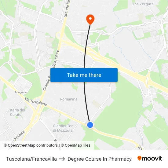Tuscolana/Francavilla to Pharmacy Degree Course map
