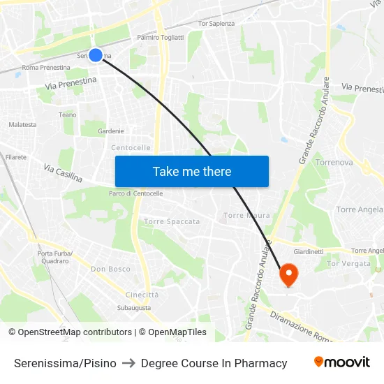 Serenissima/Pisino to Pharmacy Degree Course map