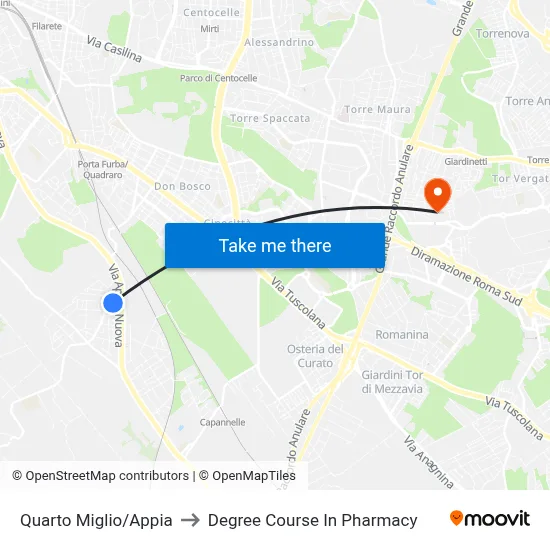Fourth Mile/Appia to Pharmacy Degree Course map