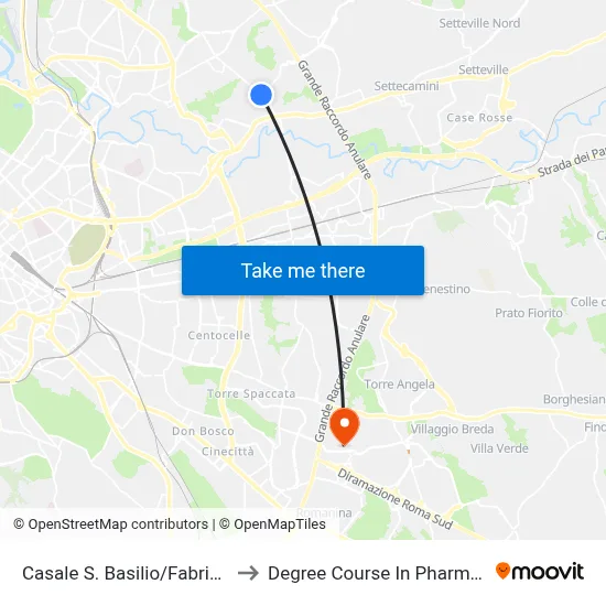 Casale S. Basilio/Fabriano to Pharmacy Degree Course map