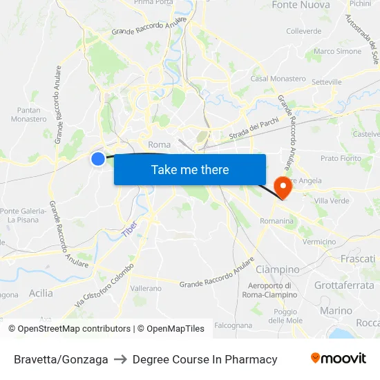 Bravetta/Gonzaga to Pharmacy Degree Course map