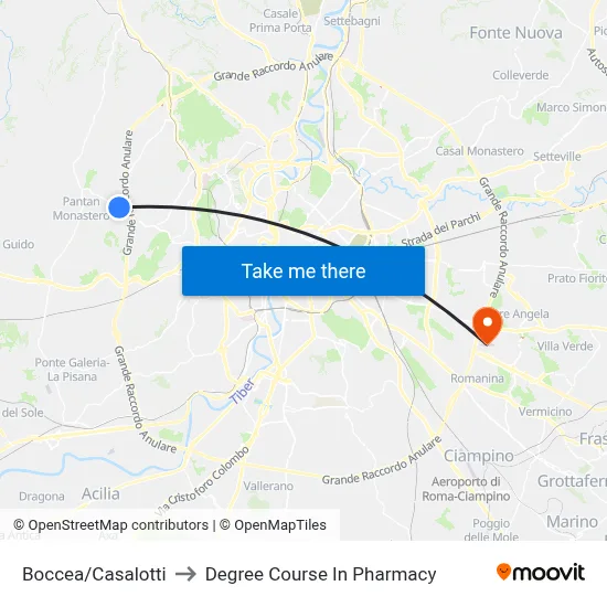 Boccea/Casalotti to Pharmacy Degree Course map