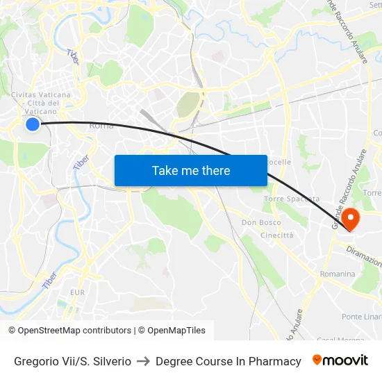 Gregory VII/San Silverio to Pharmacy Degree Course map