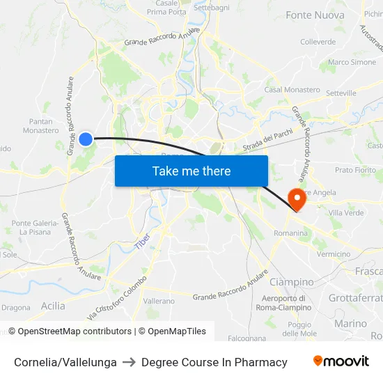 Cornelia/Vallelunga to Pharmacy Degree Course map
