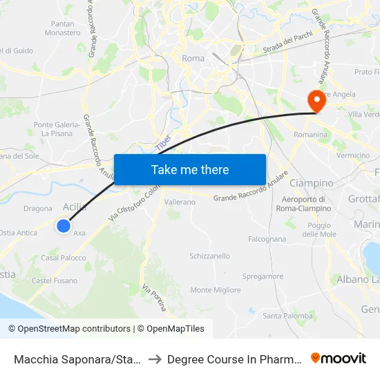 Macchia Saponara/Stadium to Pharmacy Degree Course map