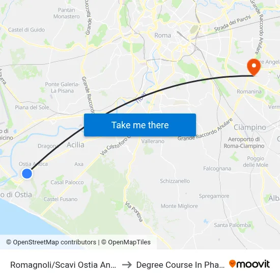 Romagnoli/Ostia Antica Excavations (Rl) to Pharmacy Degree Course map