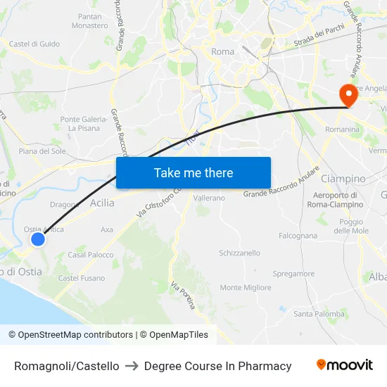 Romagnoli/Castle to Pharmacy Degree Course map