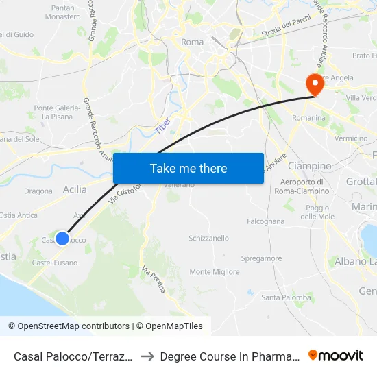 Casal Palocco/Terraces to Pharmacy Degree Course map