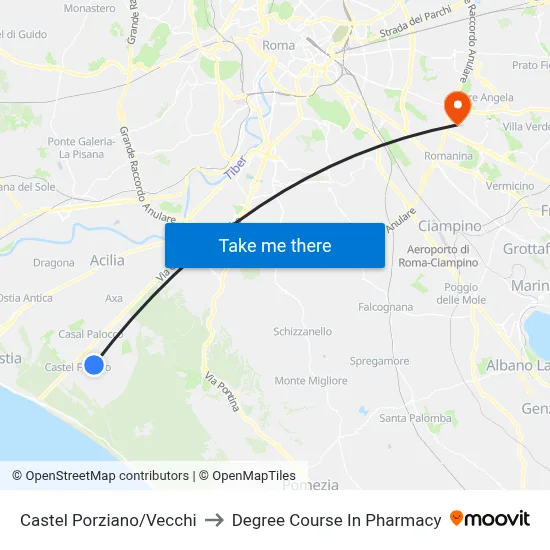 Castel Porziano/Vecchi to Pharmacy Degree Course map