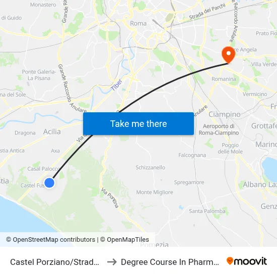 Castel Porziano/Stradella to Pharmacy Degree Course map