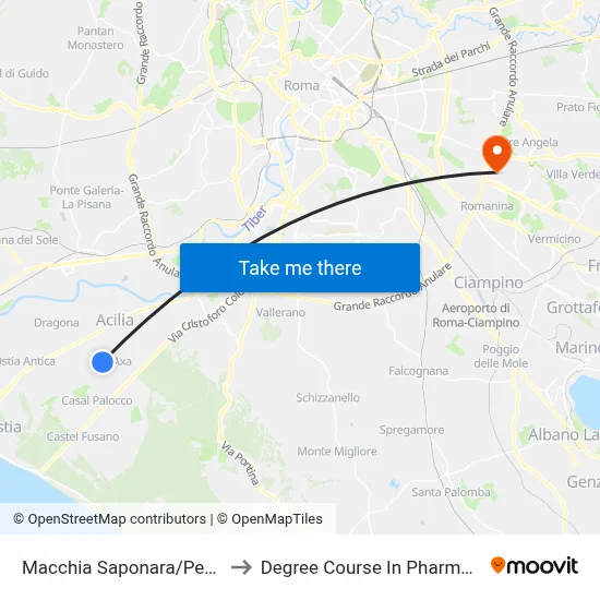 Macchia Saponara/Perilli to Pharmacy Degree Course map