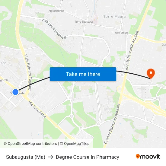 Subaugusta (Metro A) to Pharmacy Degree Course map
