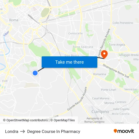 London to Pharmacy Degree Course map