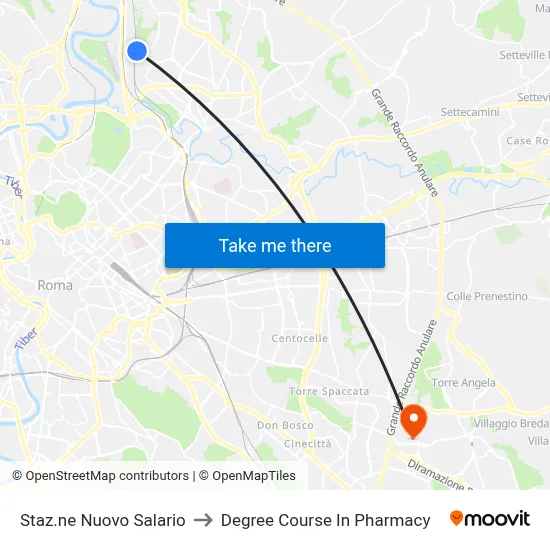 Nuovo Salario Station to Pharmacy Degree Course map