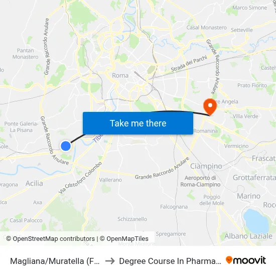 Magliana/Muratella (Fl1) to Pharmacy Degree Course map