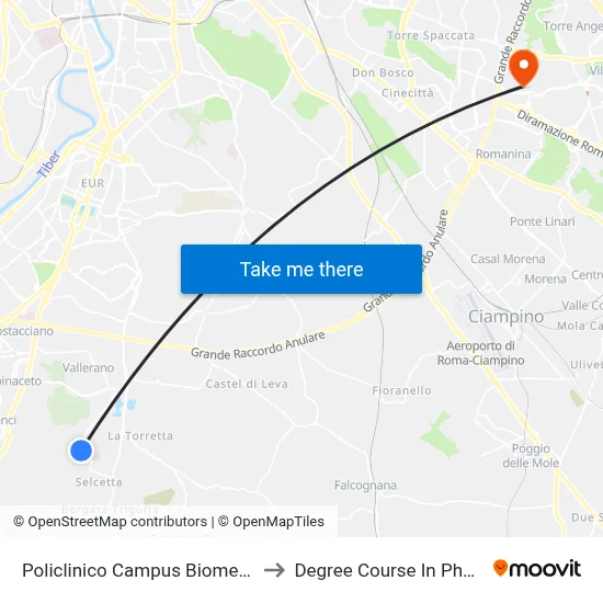 Biomedical Campus Hospital to Pharmacy Degree Course map