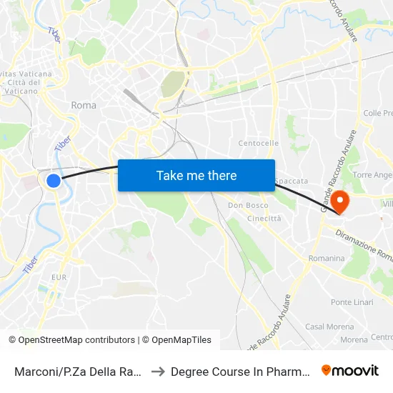 Marconi/Radio Square to Pharmacy Degree Course map