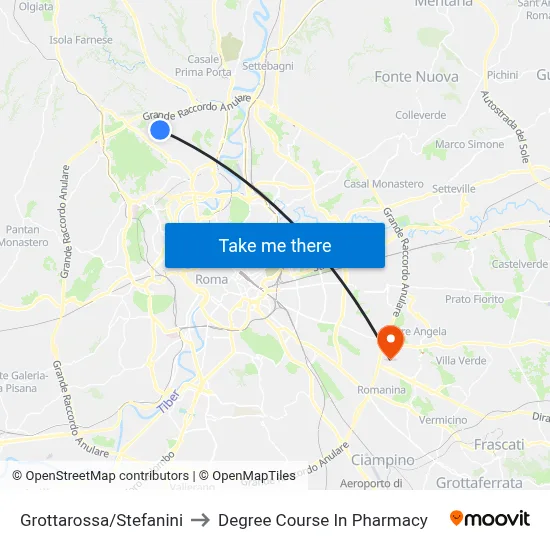 Grottarossa/Stefanini to Pharmacy Degree Course map