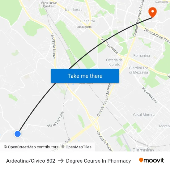 Ardeatina/Number 802 to Pharmacy Degree Course map