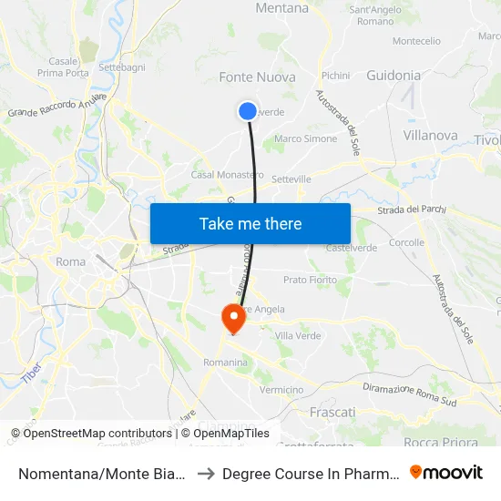 Nomentana/Monte Bianco to Pharmacy Degree Course map
