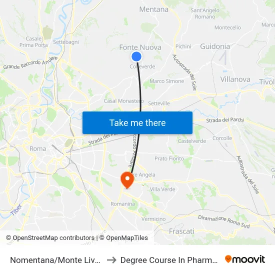 Nomentana/Monte Livata to Pharmacy Degree Course map