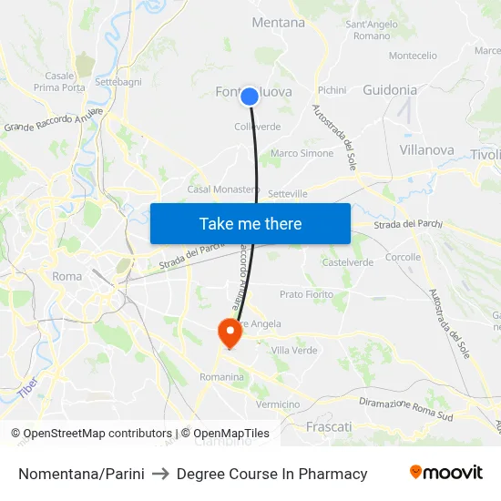 Nomentana/Parini to Pharmacy Degree Course map