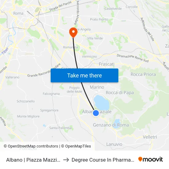 Albano via Piazza Mazzini to Pharmacy Degree Course map
