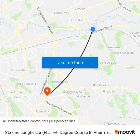 Lunghezza Station (FL2) to Pharmacy Degree Course map