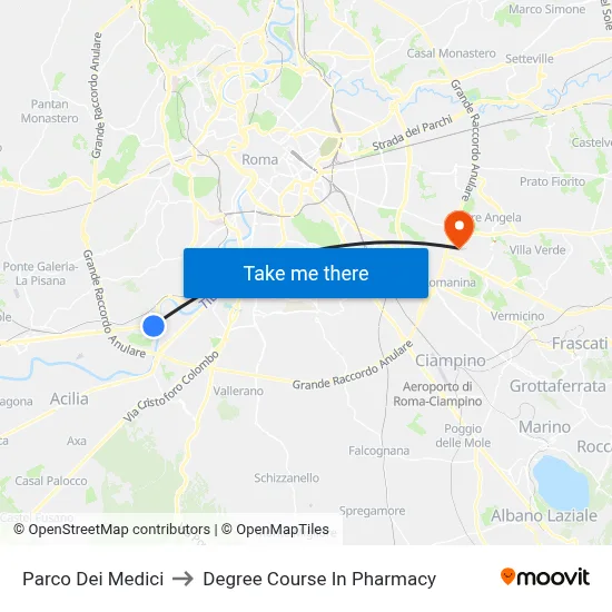 Medical Park to Pharmacy Degree Course map