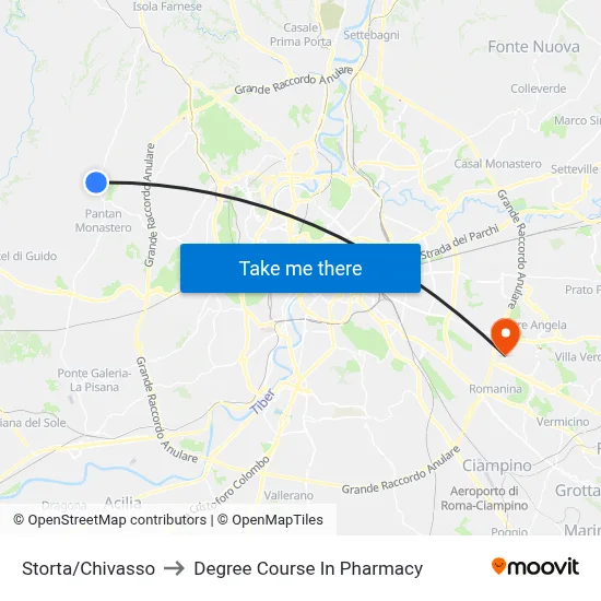 Storta/Chivasso to Pharmacy Degree Course map