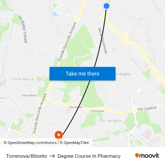 Torrenova/Bitonto to Pharmacy Degree Course map