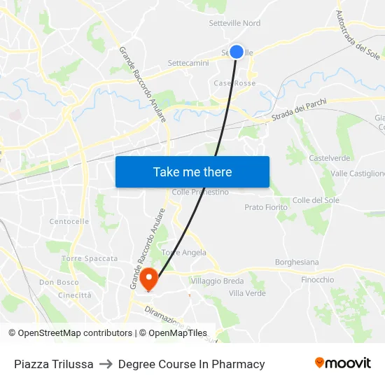 Trilussa Square to Pharmacy Degree Course map